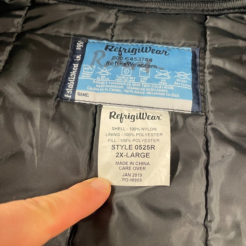 Refrigiwear Insulated Puffer Men's Long Coat Size 2XL Navy Blue‎ Warm Full Zip * - Picture 8 of 13